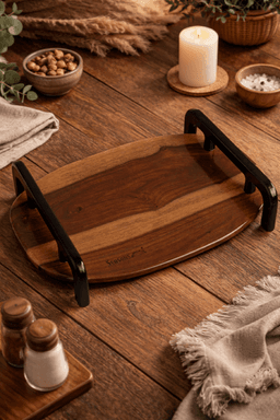 Wooden Tray with Black Handle 1