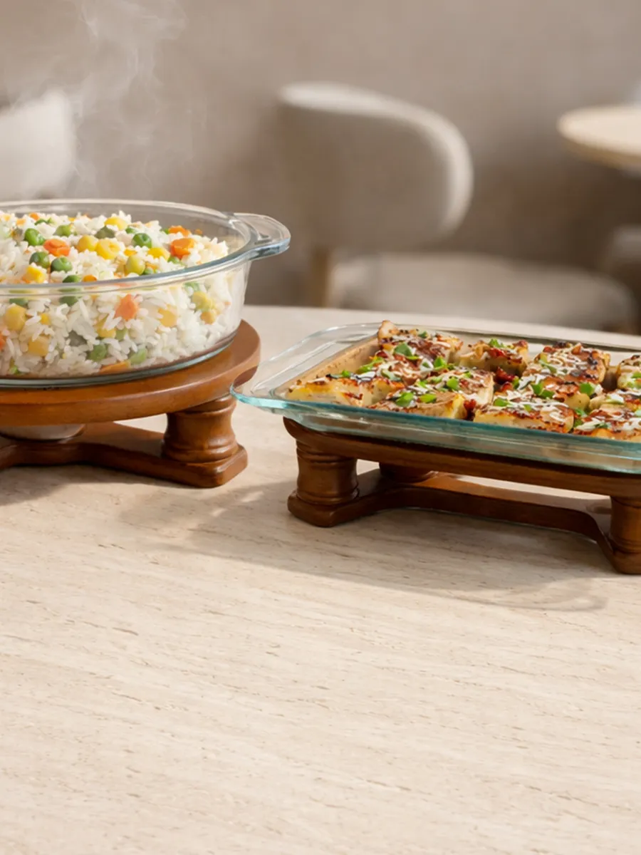 Set of wood food warmer