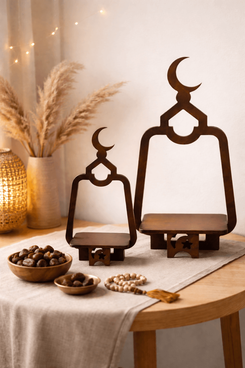 Set of 2-Crescent Serving Stand, light brown