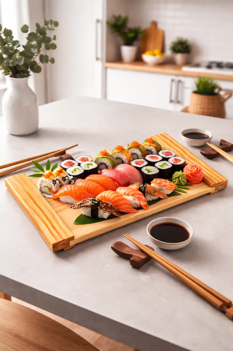 large wooden tray with wood handle